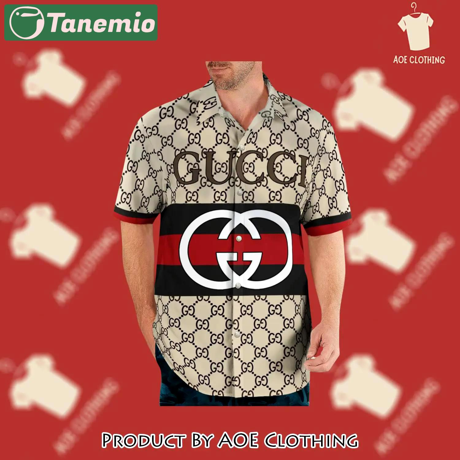 Gucci beige luxury brand premium fashion hawaii shirt for men - aoe-hs-284815 Hawaii Shirt Shorts & Flip Flops
