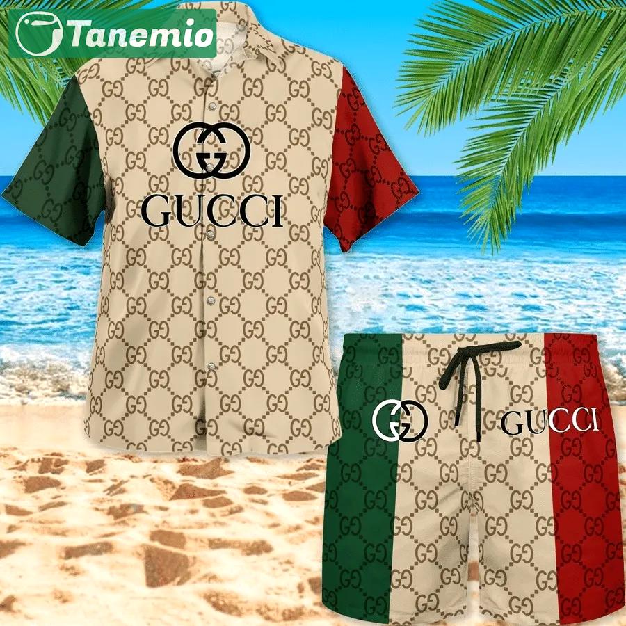 Gucci brand green red hawaiian shirt beach short Hawaii Shirt Shorts & Flip Flops