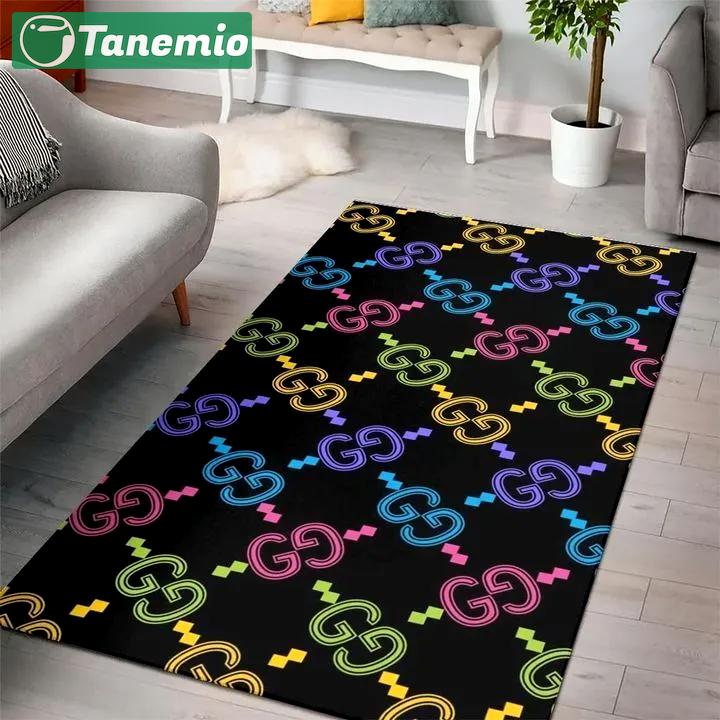 Gucci colorful logo type 279. Upgrade Your Living Room with Luxury Home Decor: Area Carpets, Floor Decor, Door Mats, and Hot Gift Items with style a High-End Fashion Brand Rectangle Rug