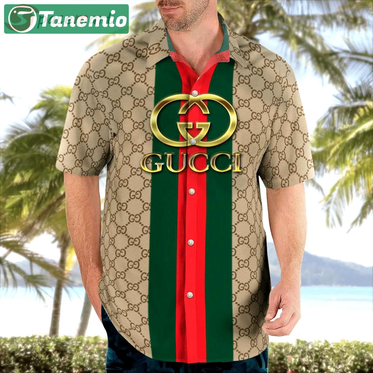 Gucci cream stripes luxury brand premium fashion hawaii shirt for men 34 hawaii shirt Hawaii Shirt Shorts & Flip Flops