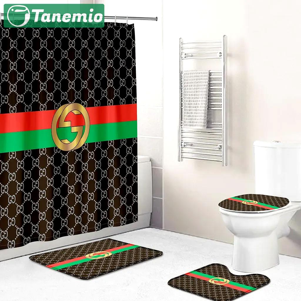 Gucci gc luxury bathroom set green red brown shower curtain 208 Bathroom Set