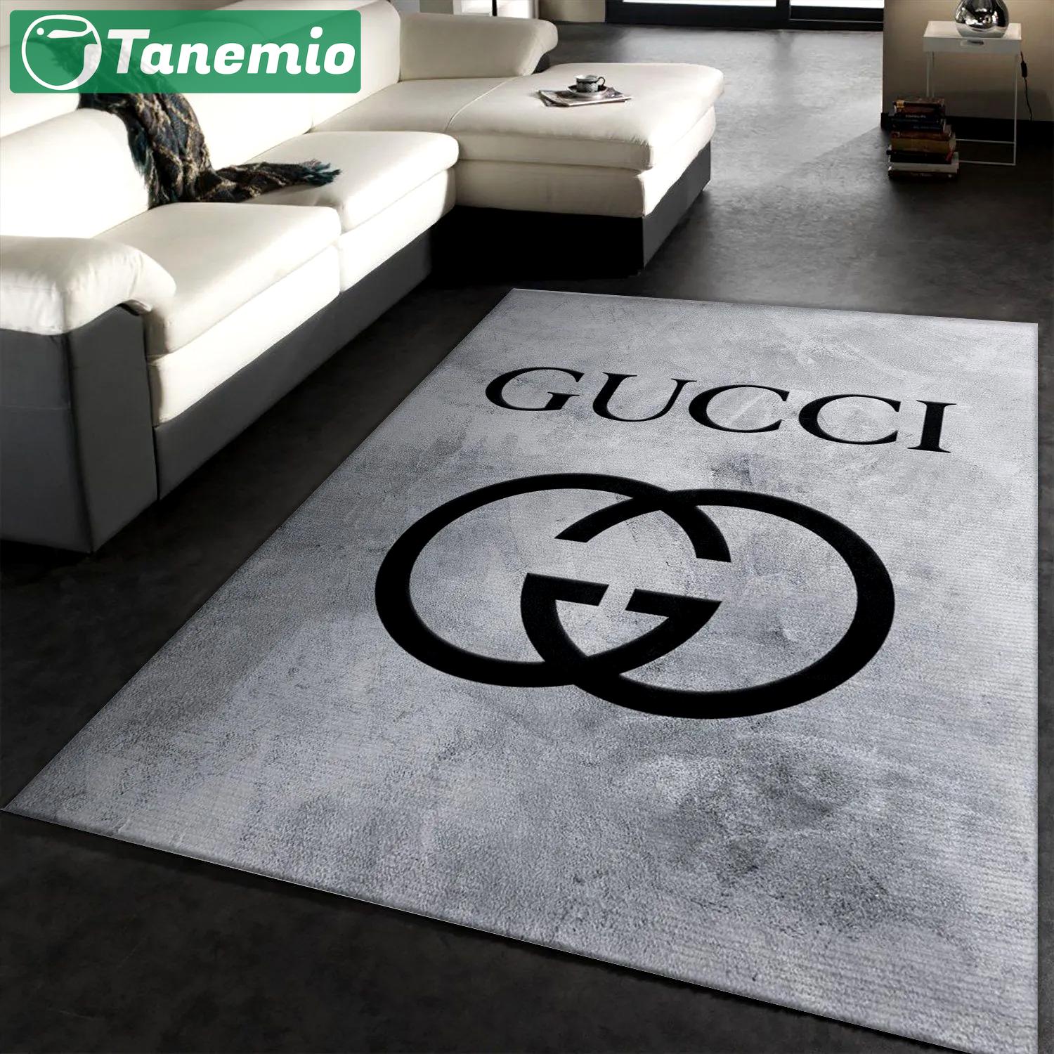 Gucci grey logo type 986. Upgrade Your Living Room with Luxury Home Decor: Area Carpets, Floor Decor, Door Mats, and Hot Gift Items with style a High-End Fashion Brand Rectangle Rug
