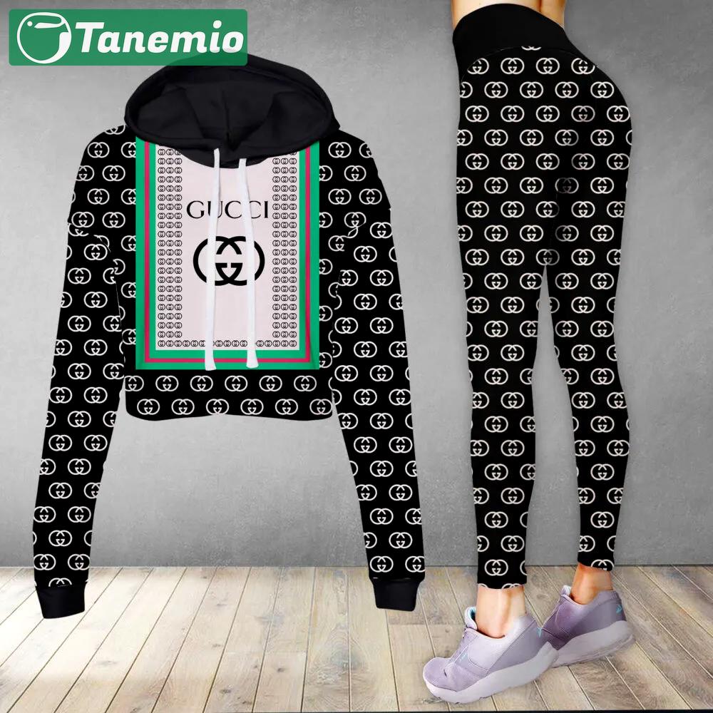 Gucci logo luxury brand clothes leggings and crop top set for women Croptop Hoodie Legging Set