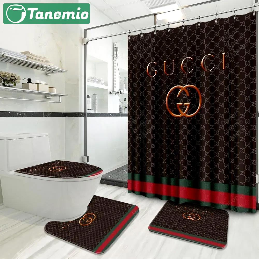 Gucci logo type 1166 Bathroom Accessory Sets Hypebeast Bathroom Luxury Fashion Brand Bath Mat Set Home Decor Bathroom Sets Toilet Cover Pedestal Rug Waterproof Shower Curtain