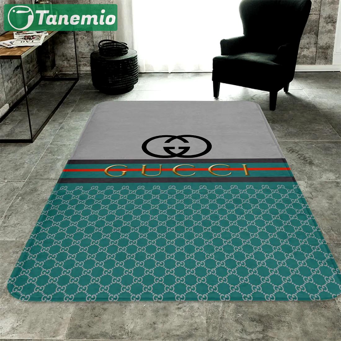 Gucci logo type 501. Upgrade Your Living Room with Luxury Home Decor: Area Carpets, Floor Decor, Door Mats, and Hot Gift Items with style a High-End Fashion Brand Rectangle Rug