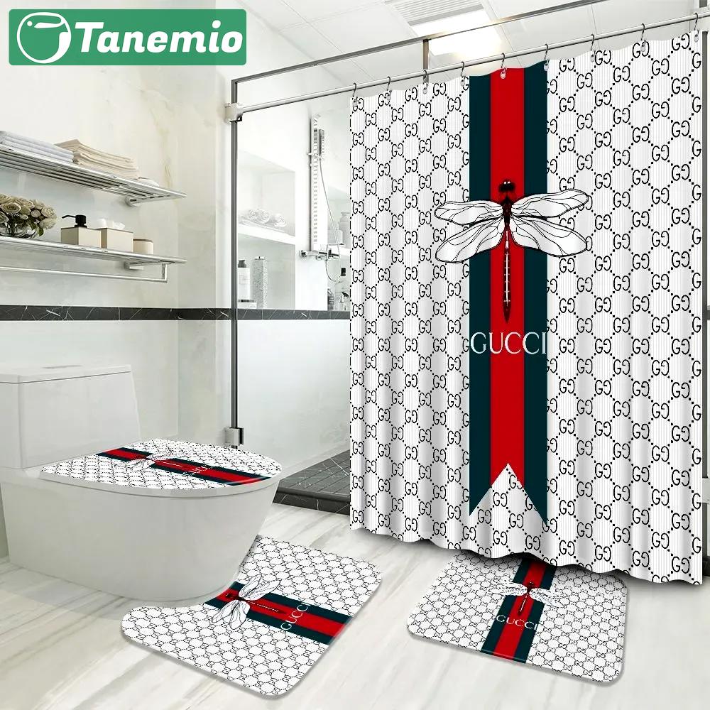 Gucci logo type 621 Bathroom Accessory Sets Bath Mat Set Bathroom Sets Home Decor Pedestal Rug Waterproof Shower Curtain Luxury Fashion Brand Toilet Cover Hypebeast Bathroom