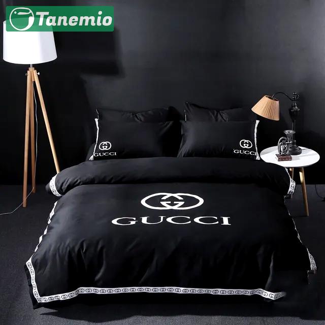 Gucci luxury brand black bedding sets bedspread duvet cover set, bedroom decor , thanksgiving decorations for home best luxury bed sets gift thankgivings and christmas Bedding Sets