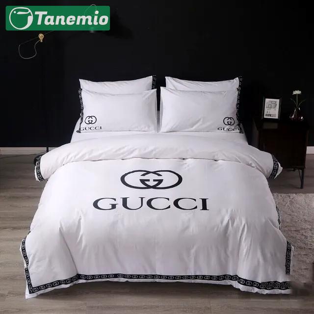 Gucci luxury brand white bedding sets bedspread duvet cover set, bedroom decor , thanksgiving decorations for home best luxury bed sets gift thankgivings and christmas Bedding Sets