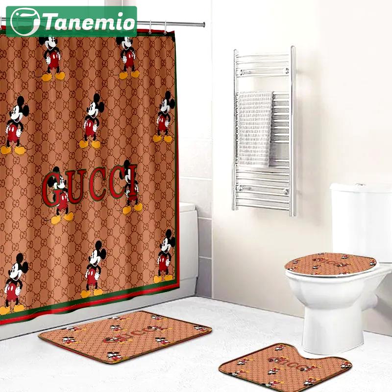 Gucci mickey mouse disney logo type 1242 Bathroom Accessory Sets Luxury Fashion Brand Toilet Cover Hypebeast Bathroom Home Decor Pedestal Rug Bathroom Sets Bath Mat Set Waterproof Shower Curtain