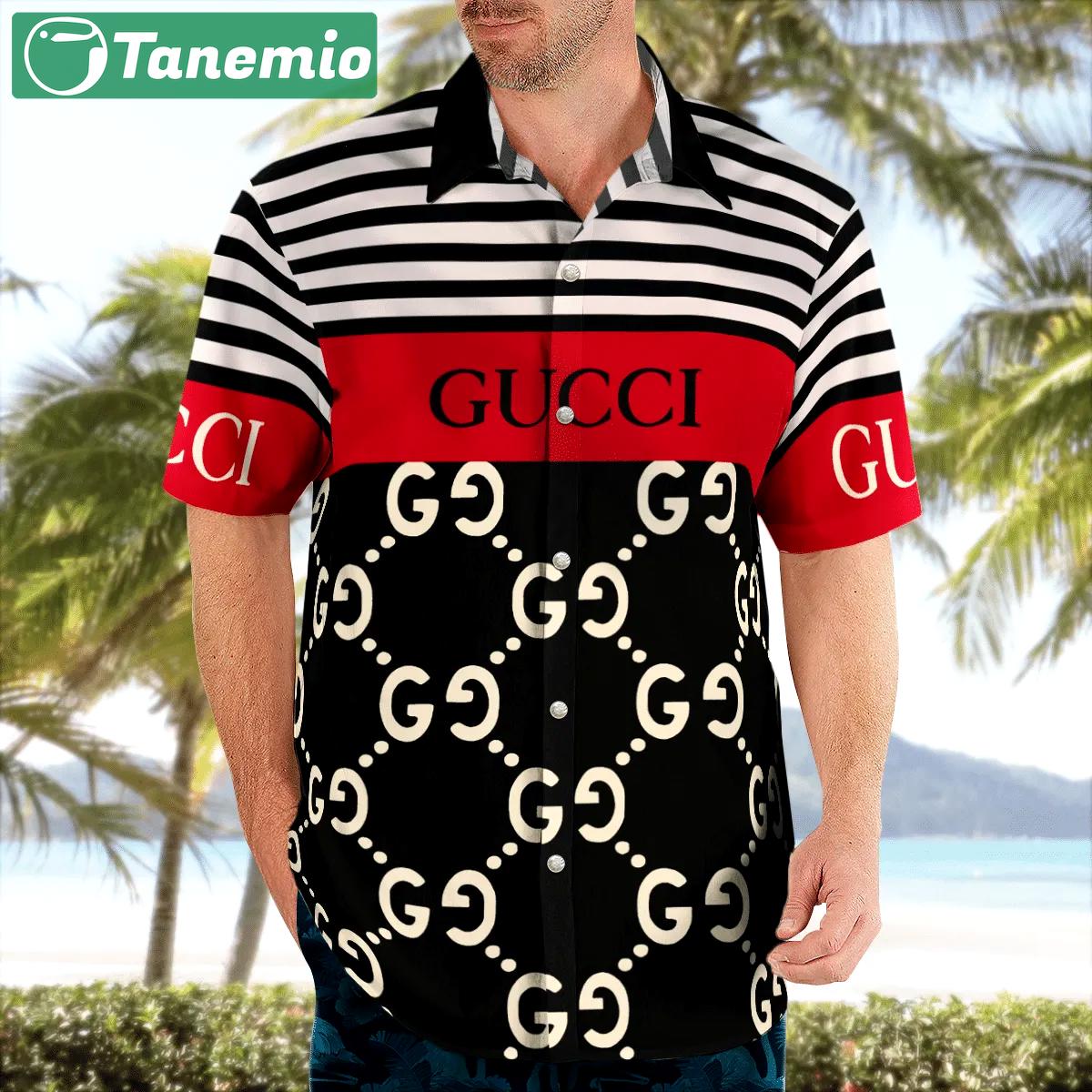 Gucci red black hawaii shirt Hawaii Shirt Shorts & Flip Flops