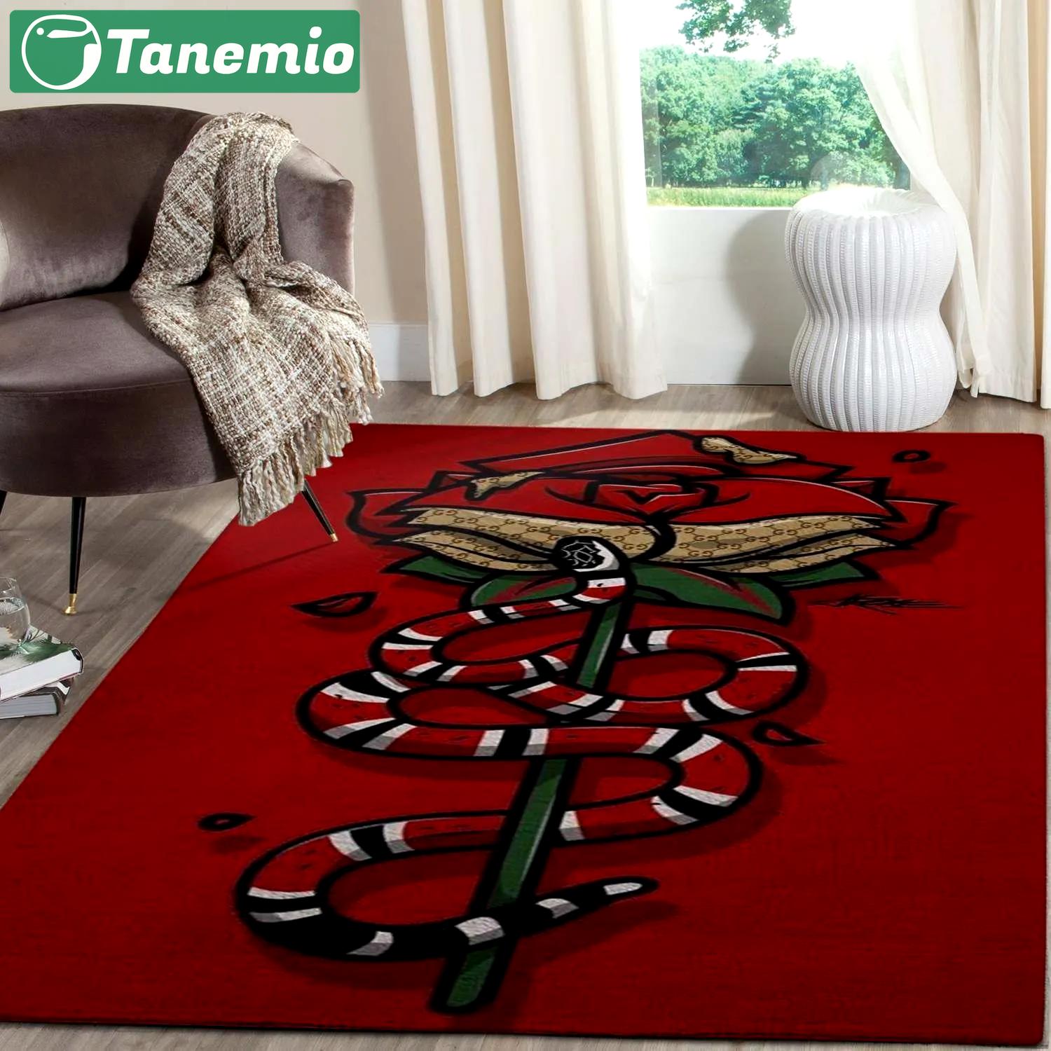 Gucci red snake logo type 337. Upgrade Your Living Room with Luxury Home Decor: Area Carpets, Floor Decor, Door Mats, and Hot Gift Items with style a High-End Fashion Brand Rectangle Rug