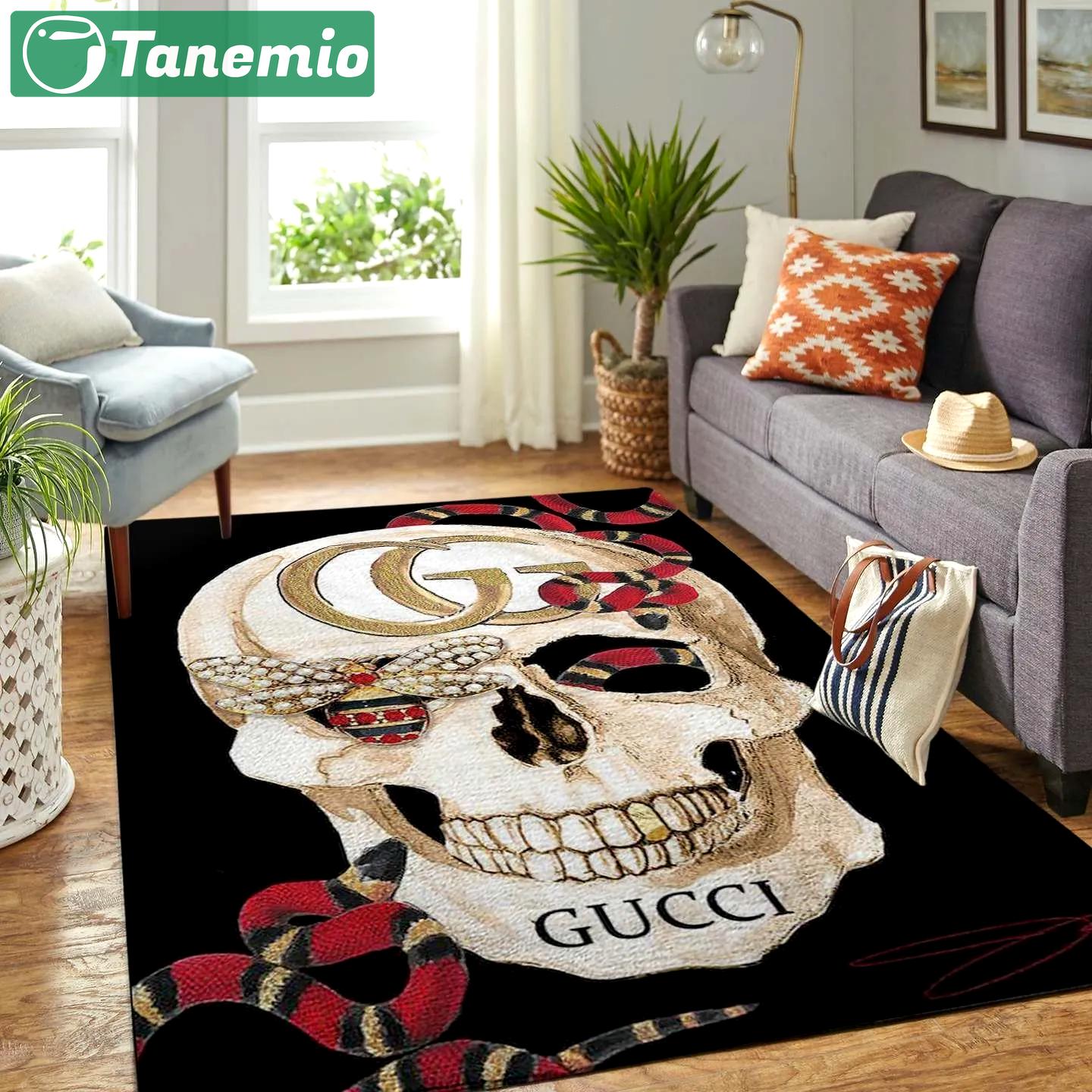 Gucci skull logo type 344. Upgrade Your Living Room with Luxury Home Decor: Area Carpets, Floor Decor, Door Mats, and Hot Gift Items with style a High-End Fashion Brand Rectangle Rug
