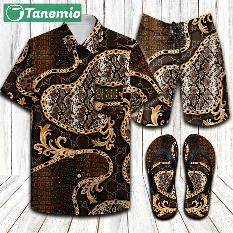 Gucci snakeskin limited combo hawaiian shirt shorts and flip flops Hawaii Shirt Shorts & Flip Flops