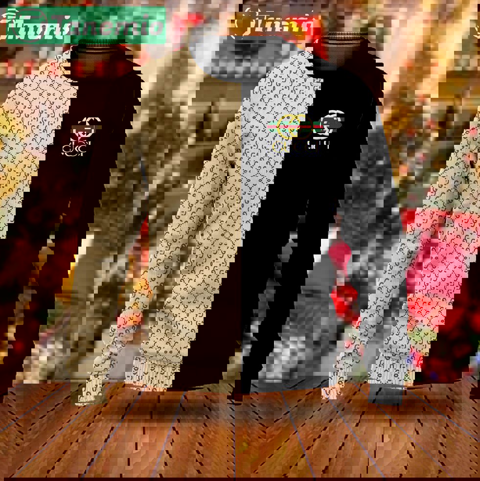 Gucci split luxury ugly christmas sweater  hot 2024 style 602 Christmas Ugly Sweater