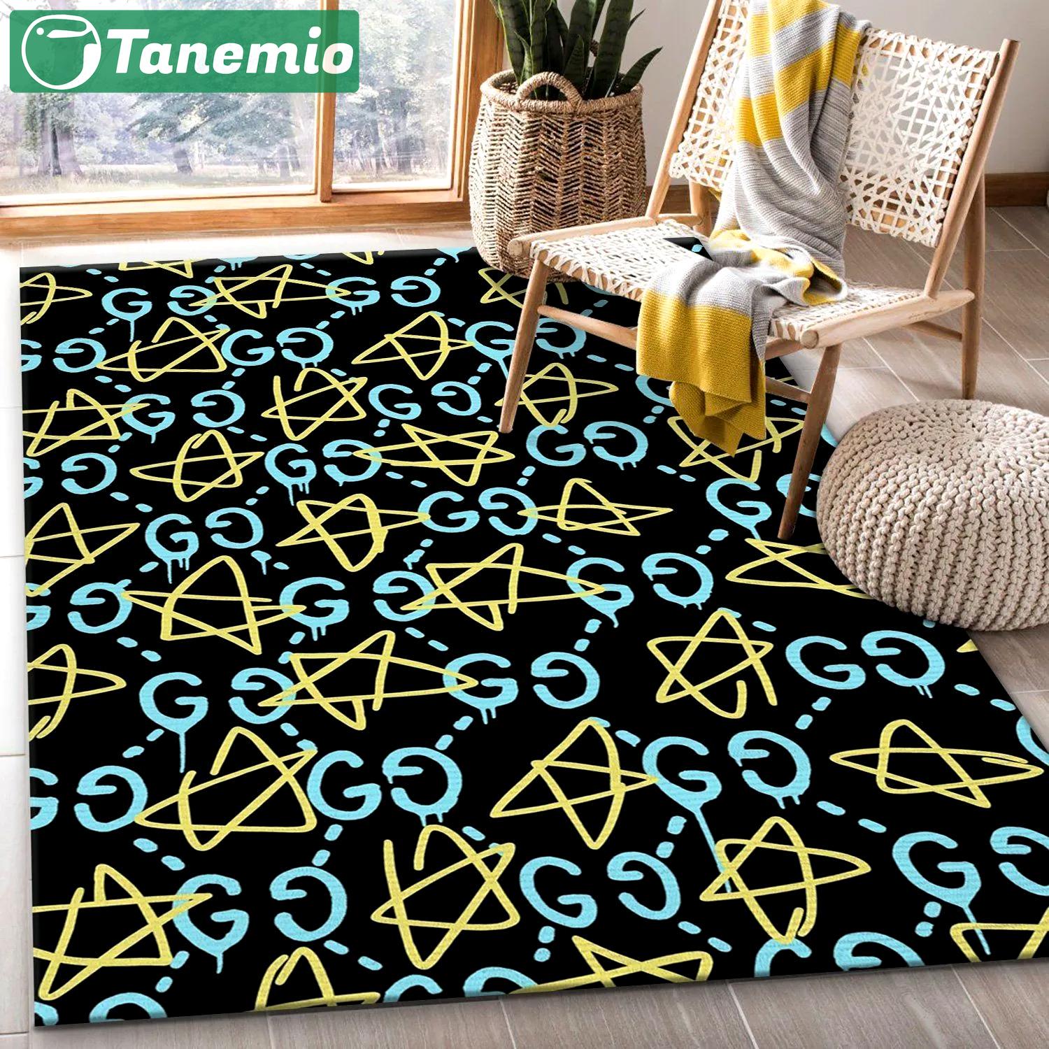 Gucci star logo type 33. Upgrade Your Living Room with Luxury Home Decor: Area Carpets, Floor Decor, Door Mats, and Hot Gift Items with style a High-End Fashion Brand Rectangle Rug
