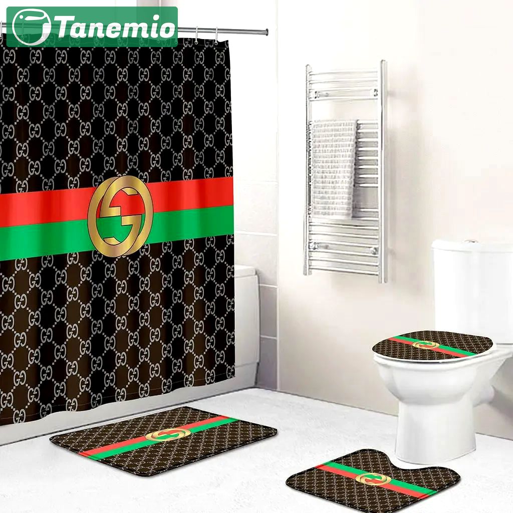 Gucci stripe bathroom sets hypebeast luxury fashion brand home decor bath mat Bathroom Set