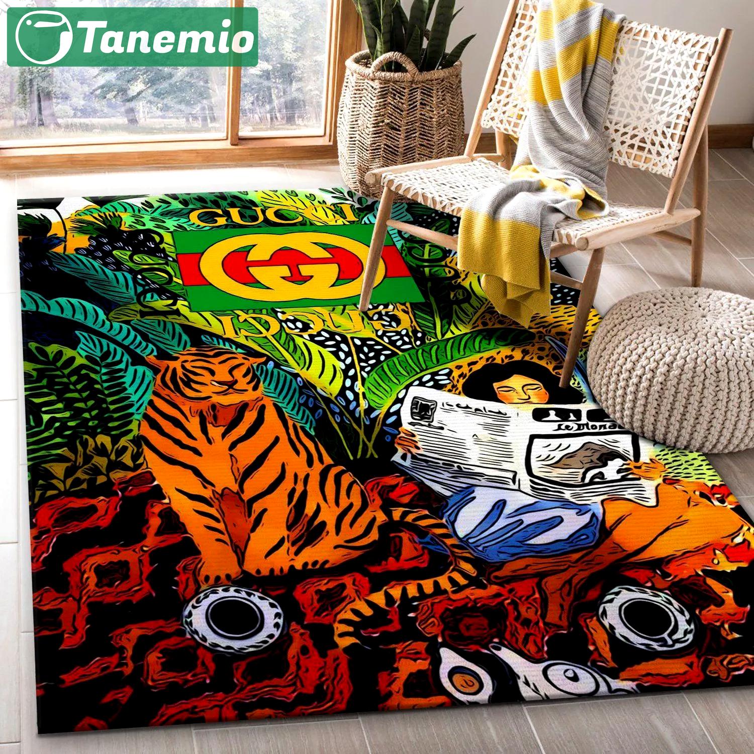 Gucci tiger logo type 901. Upgrade Your Living Room with Luxury Home Decor: Area Carpets, Floor Decor, Door Mats, and Hot Gift Items with style a High-End Fashion Brand Rectangle Rug