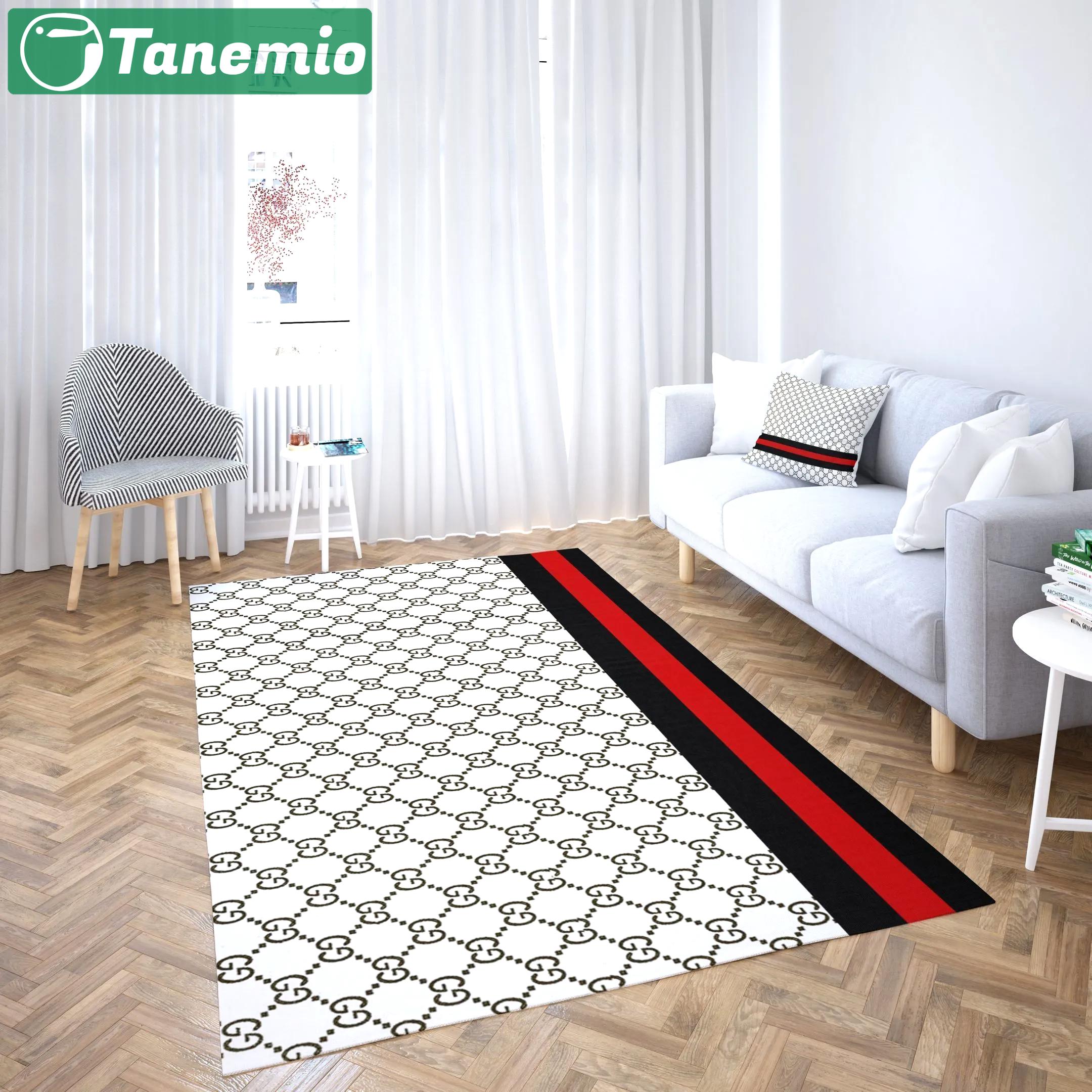 Gucci white logo type 53. Upgrade Your Living Room with Luxury Home Decor: Area Carpets, Floor Decor, Door Mats, and Hot Gift Items with style a High-End Fashion Brand Rectangle Rug