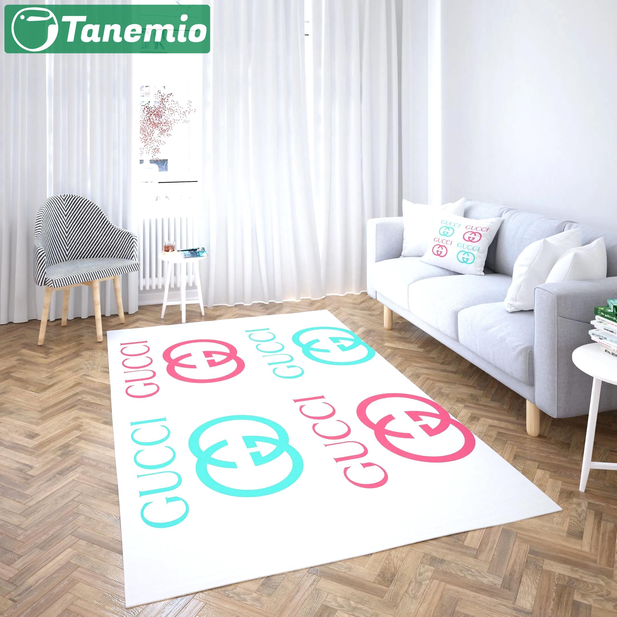 Gucci white logo type 54. Upgrade Your Living Room with Luxury Home Decor: Area Carpets, Floor Decor, Door Mats, and Hot Gift Items with style a High-End Fashion Brand Rectangle Rug