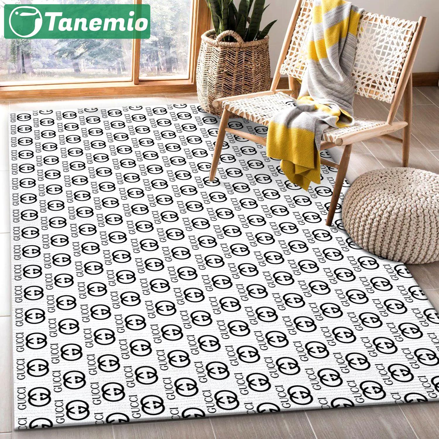 Gucci white logo type 894. Upgrade Your Living Room with Luxury Home Decor: Area Carpets, Floor Decor, Door Mats, and Hot Gift Items with style a High-End Fashion Brand Rectangle Rug