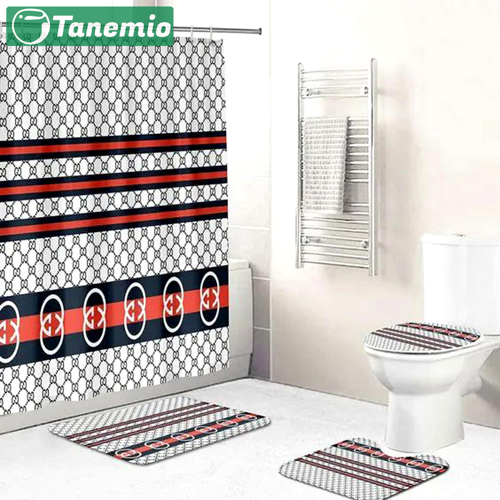 Gucci white stripe hypebeast bathroom sets home decor luxury fashion brand bath mat Bathroom Set