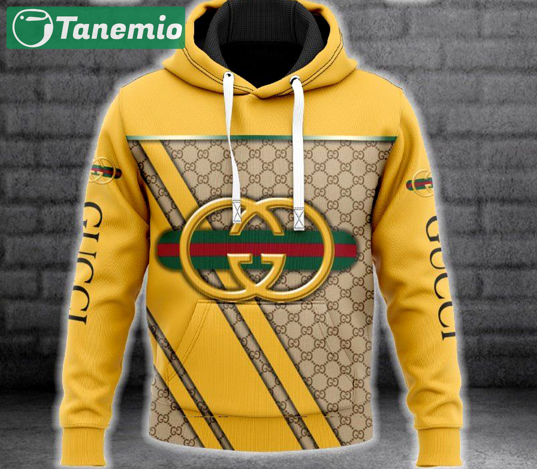Gucci yellow pattern fashion luxury brand hoodie for men women Hoodie 3D