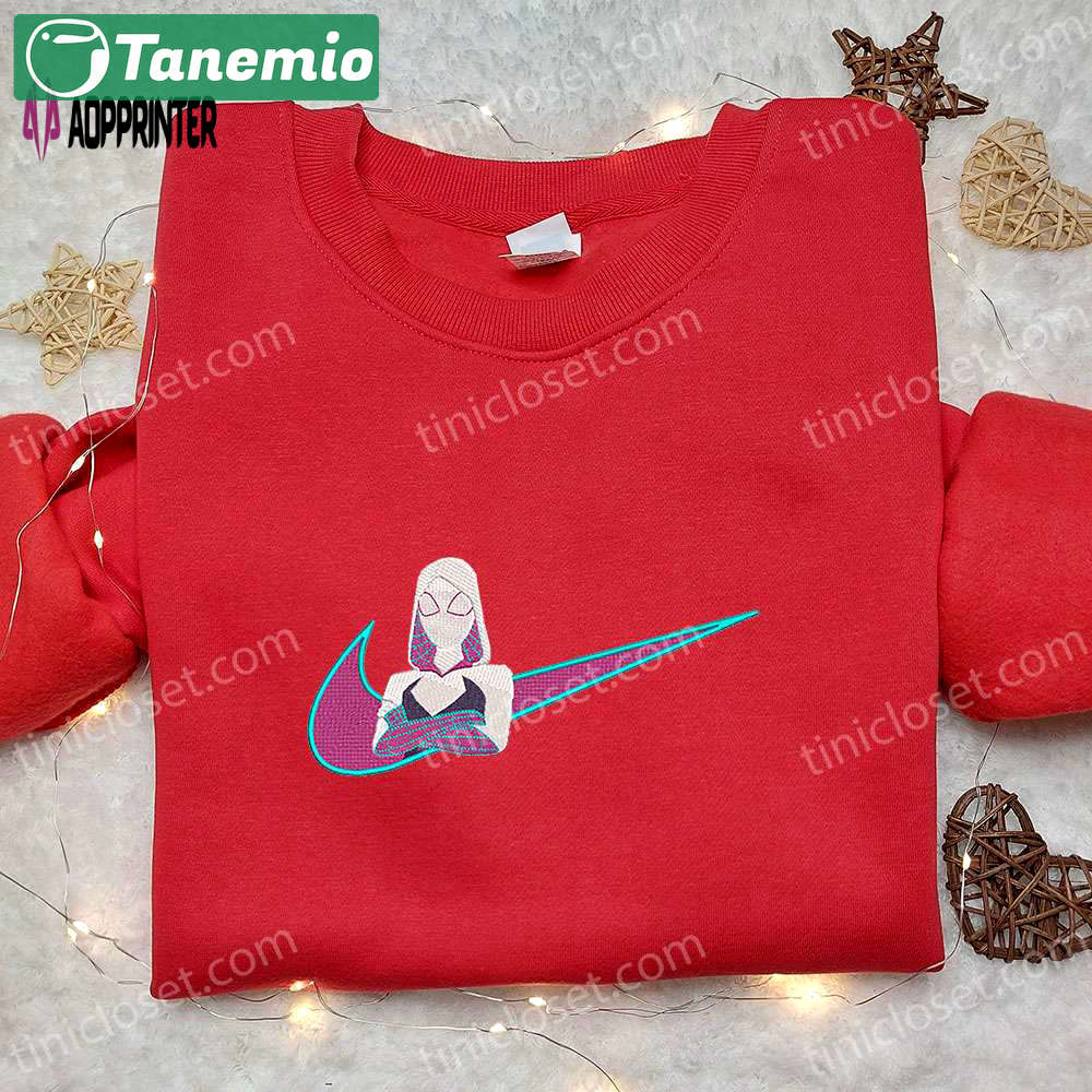 Gwen stacy x nike swoosh cartoon embroidered tshirt marvel comic shirt nike inspired tee Embroidered Shirt