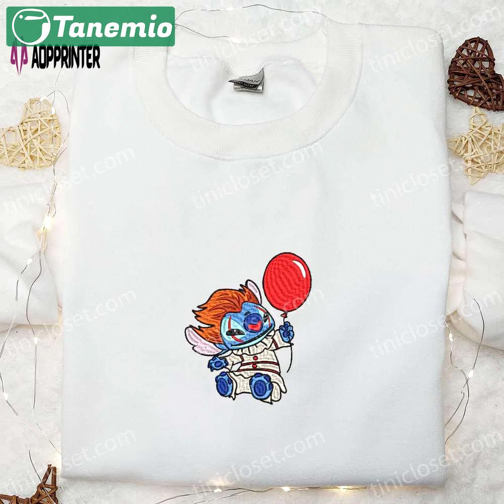 Halloween balloon pennywise stitch embroidered shirt – it horror movie best gift for halloween lovers Embroidered Shirt