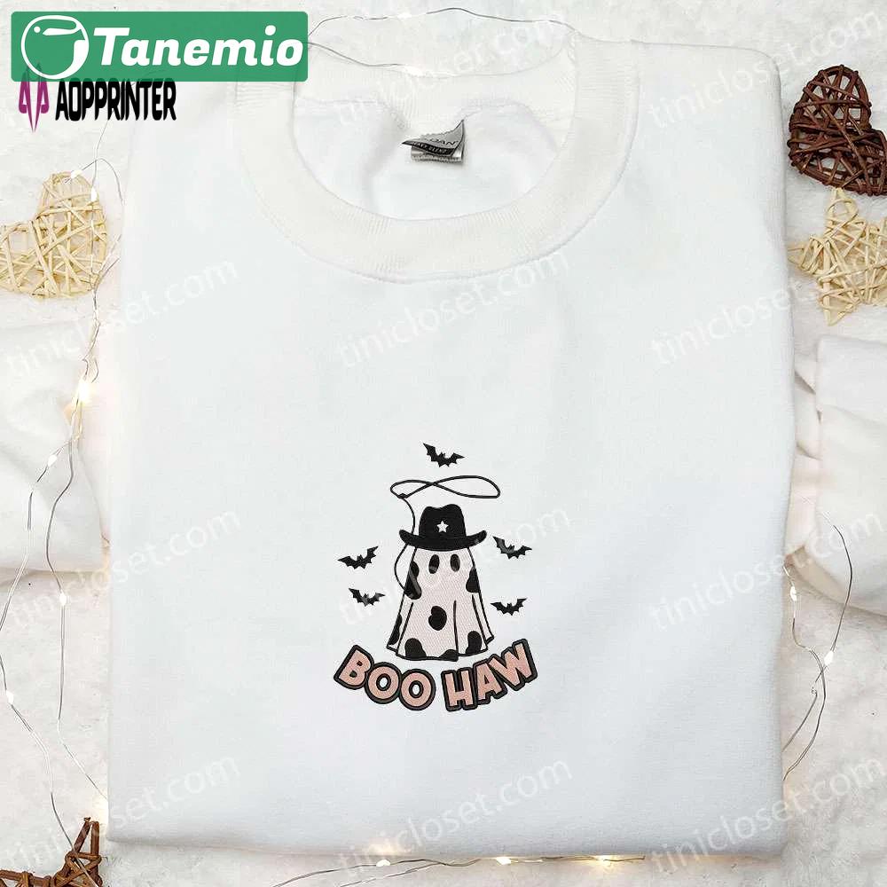 Halloween boo haw ghost embroidered sweatshirt: cool shirts for halloween lovers – best gifts! Embroidered Shirt