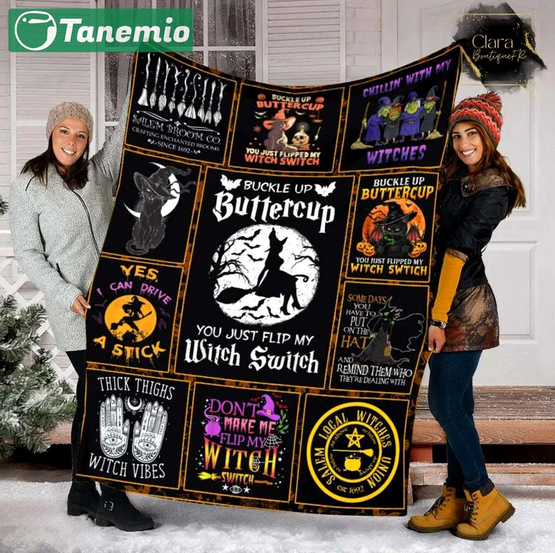 Halloween decorations chillin with my witches blanket horror movie watching witches fleece blanket, mink sherpa blanket, horror movie blanket, halloween quilt Quilt Blanket