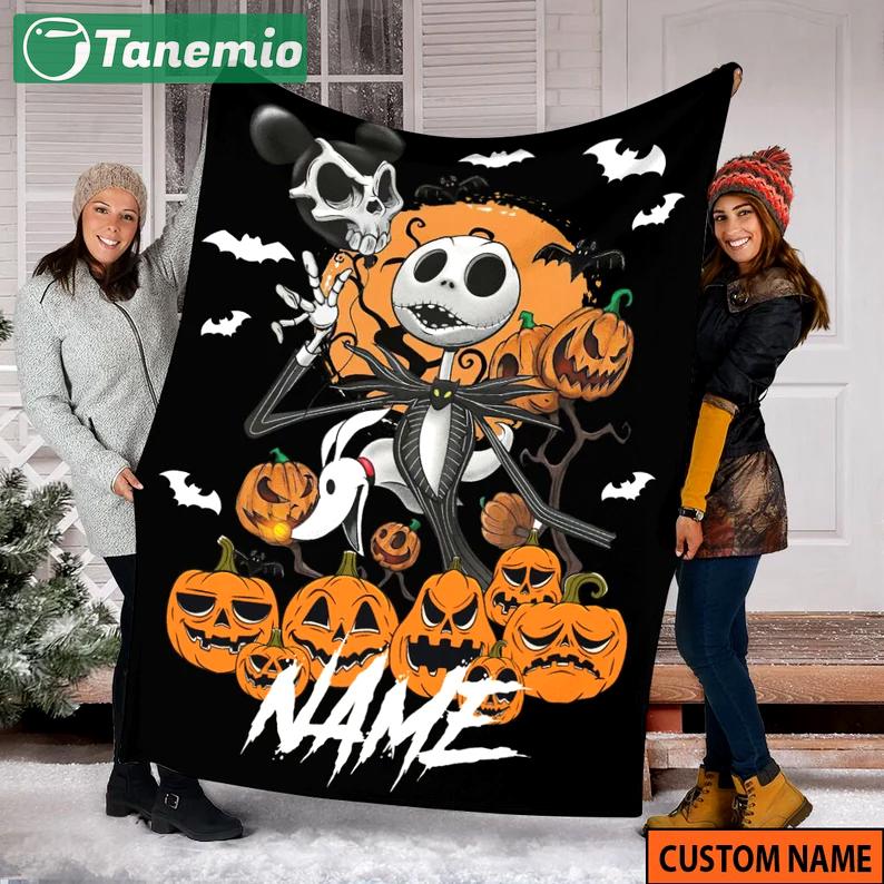 Halloween decorations custom name halloween jack skellington fleece blanket, nightmare before christmas blanket, jack nightmare hhalloween decor home halloween, Quilt Blanket