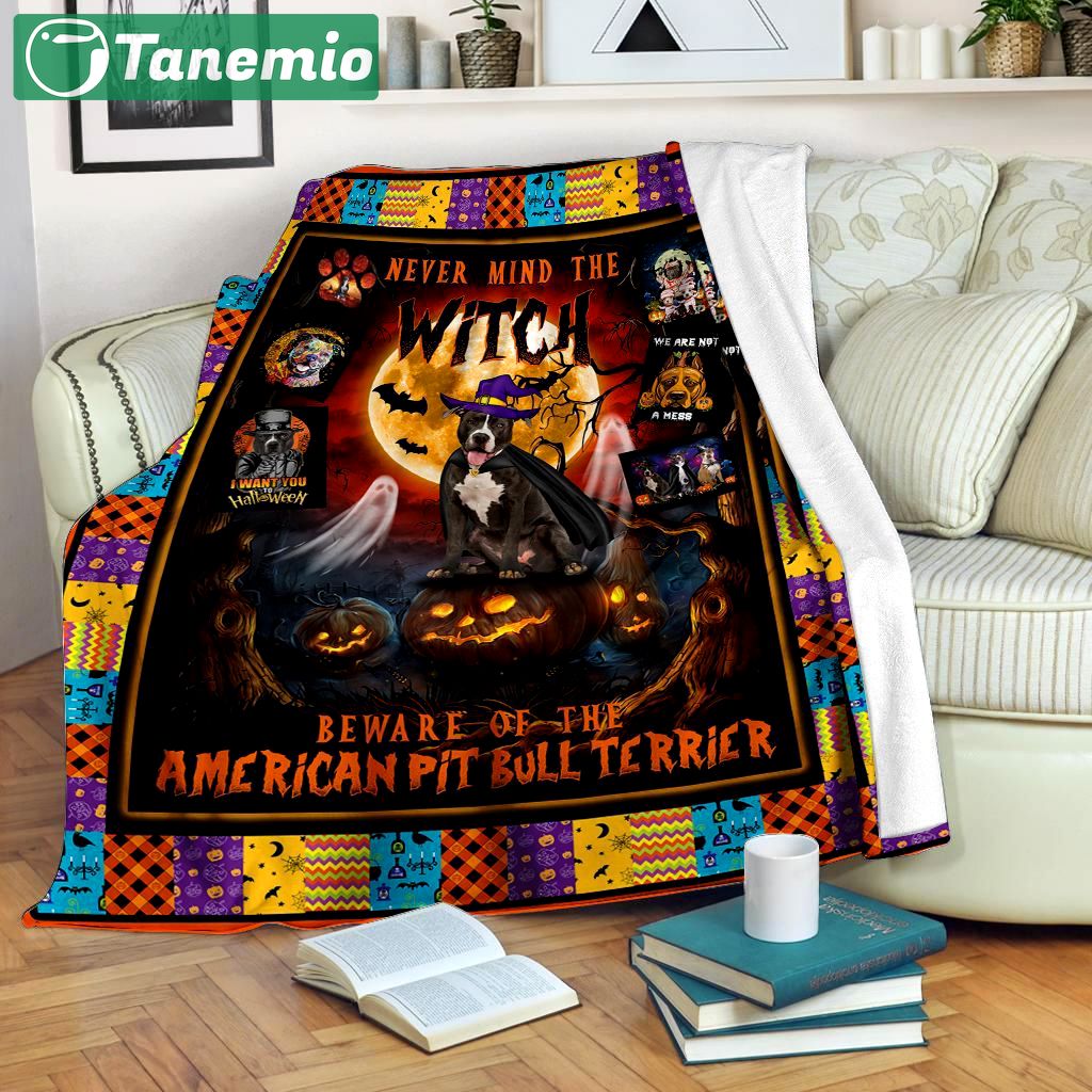 Halloween decorations halloween beware of american pit bull terrier fleece blanket – quilt blanket Quilt Blanket