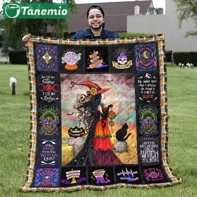 Halloween decorations halloween blankets and throws - beautiful fantasy witch with her cat quilt blanket - witch theme gift for halloween Quilt Blanket