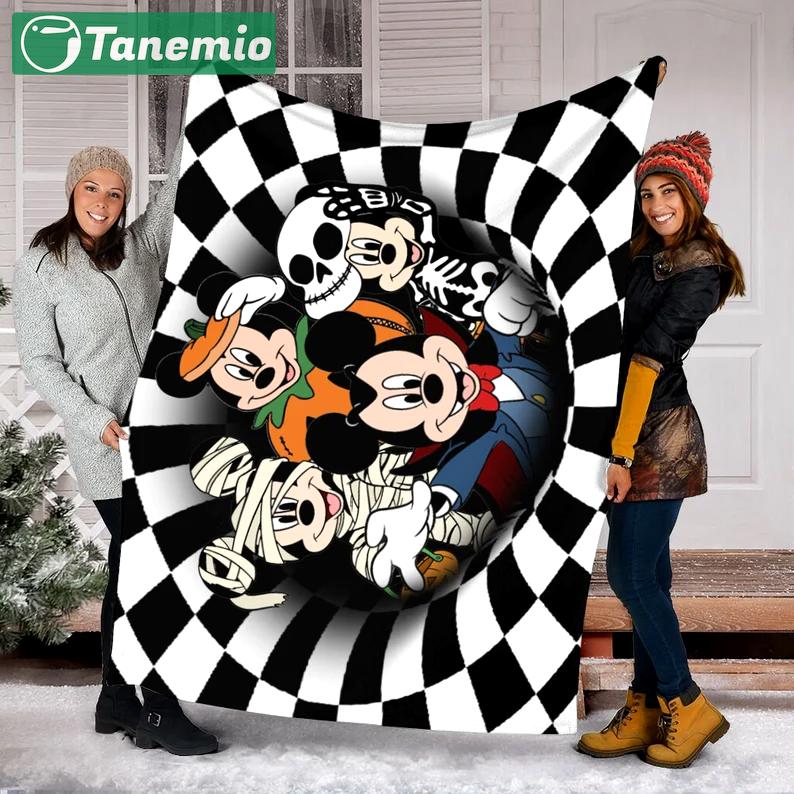 Halloween decorations halloween mickey mummy blanket, skeleton mickey blanket, pumpkin halloween blanket, halloween mickey fleece blanket minnie halloween blanket Quilt Blanket