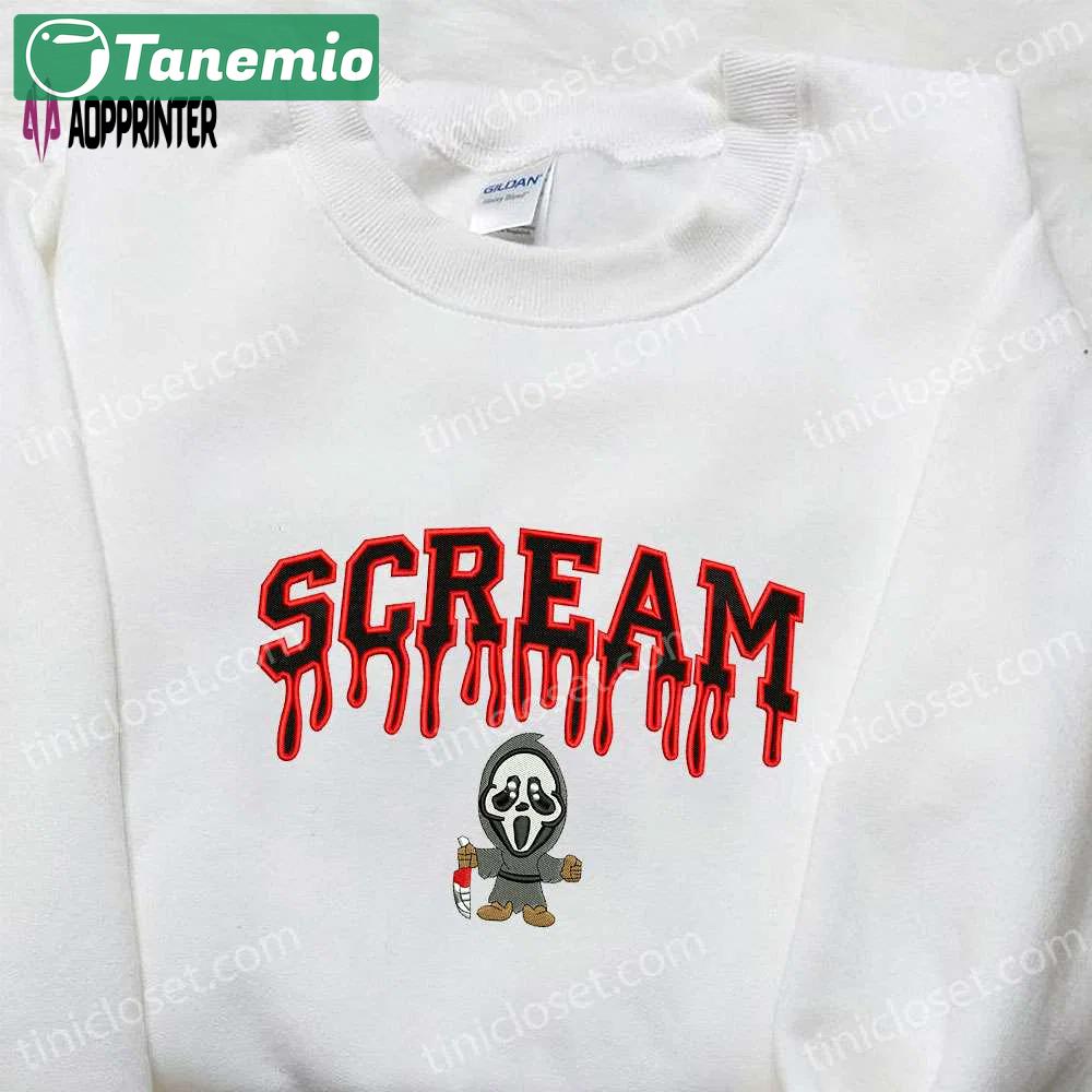 Halloween scream ghost embroidered shirt: spooky & best family gifts Embroidered Shirt