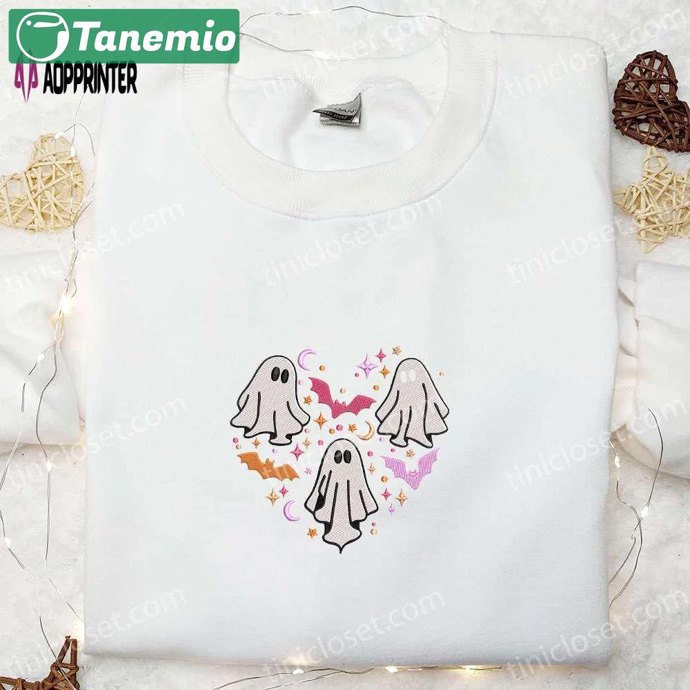 Halloween spooky ghost heart love hoodie: embroidered shirt & sweatshirt for cool spirit halloween Embroidered Shirt