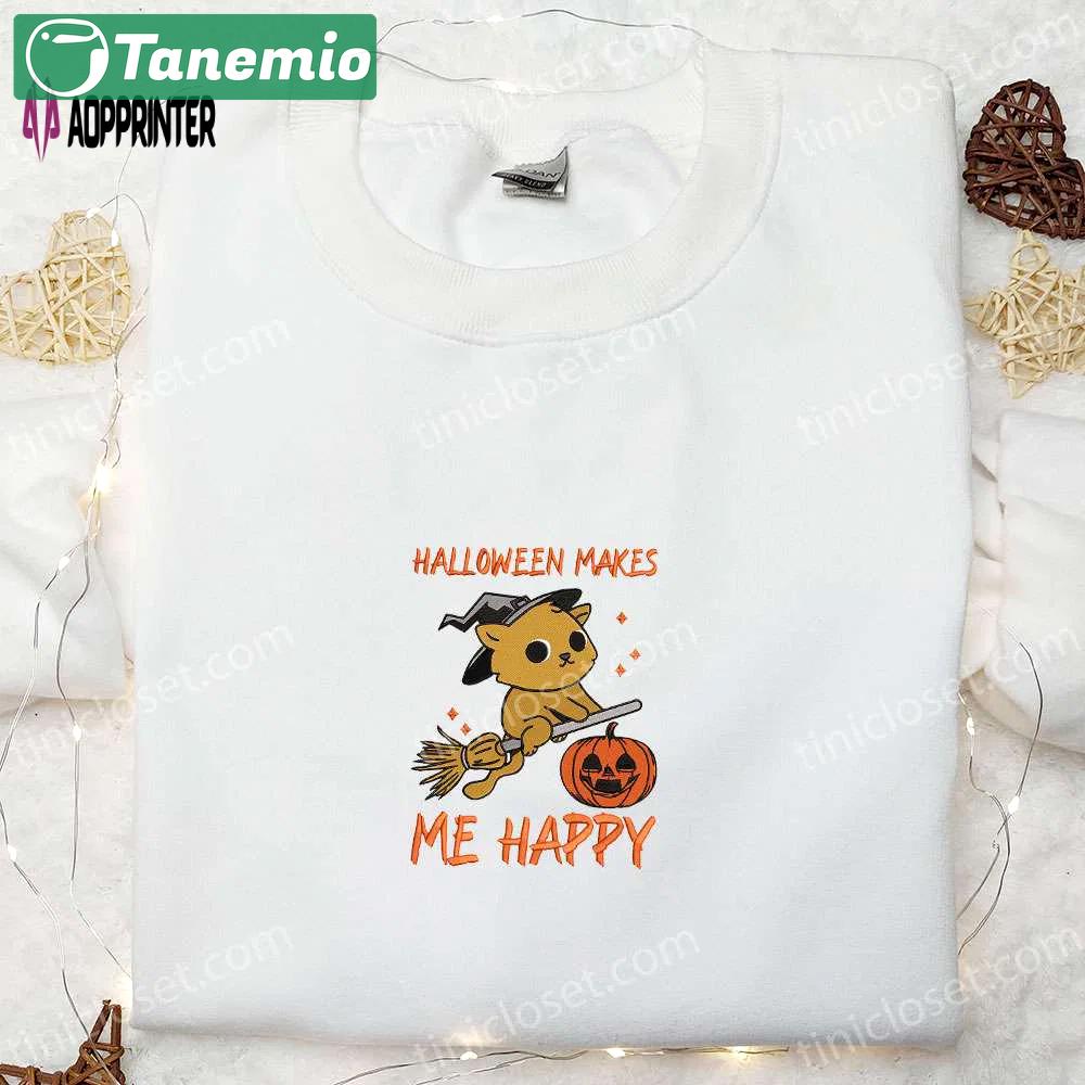 Halloween witch cat embroidered shirt: cute & best ideas for a happy halloween Embroidered Shirt