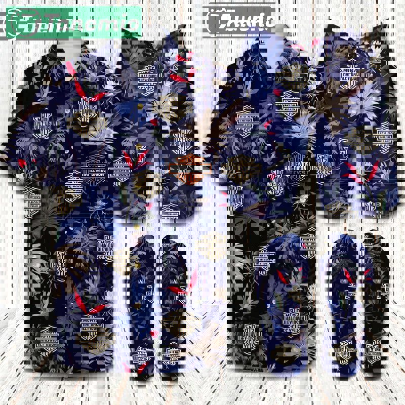 Harley davidson flip flops and combo hawaii shirt shorts luxury brand summer outfit Hawaii Shirt Shorts & Flip Flops