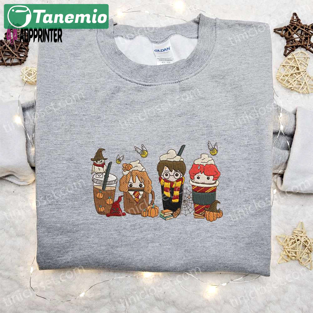 Harry potter coffee latte embroidered shirt: adorable halloween gift for lovers best halloween apparel Embroidered Shirt