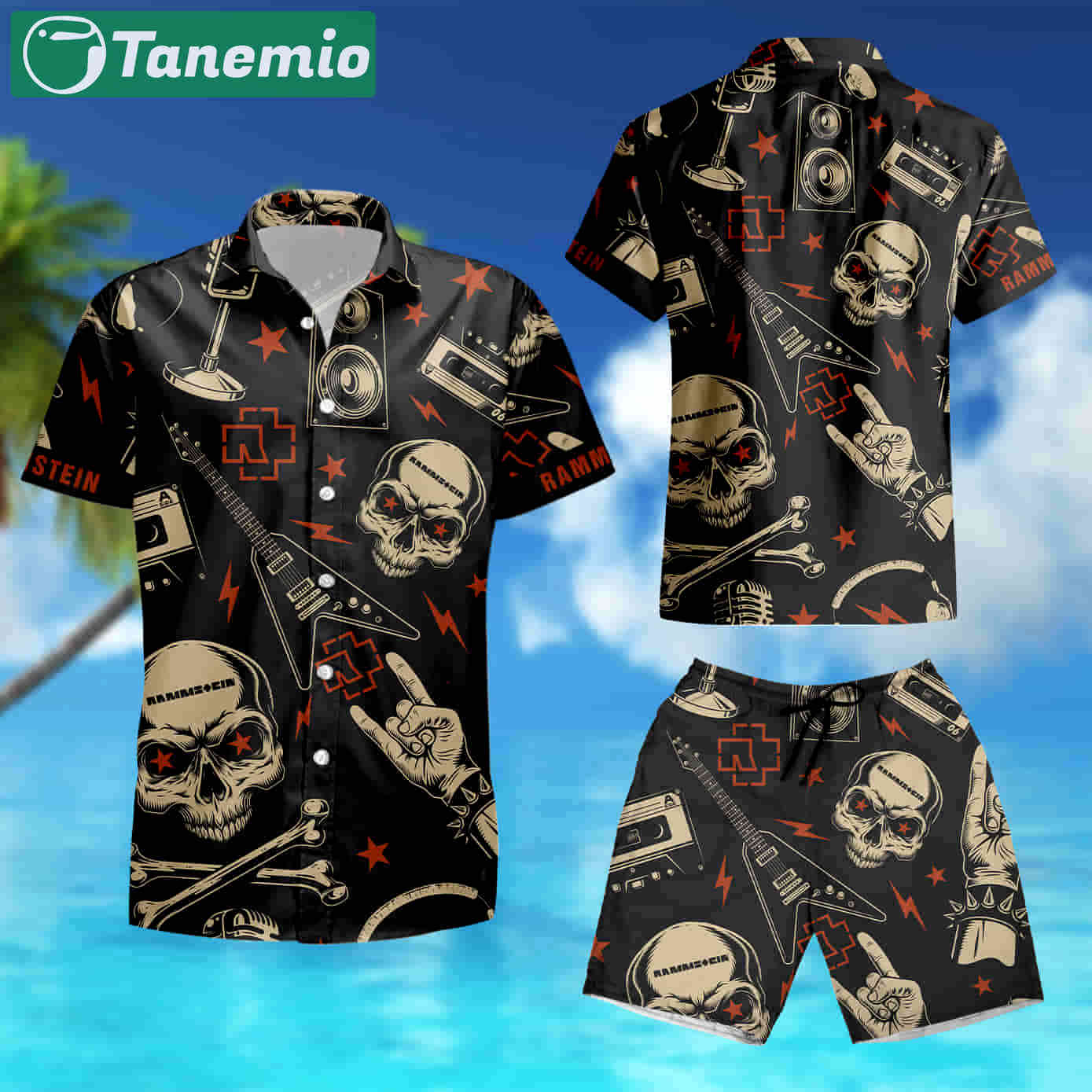 Hawaiian aloha shirts rammstein black skull 3d hawaiian shirt Hawaii Shirt Shorts & Flip Flops