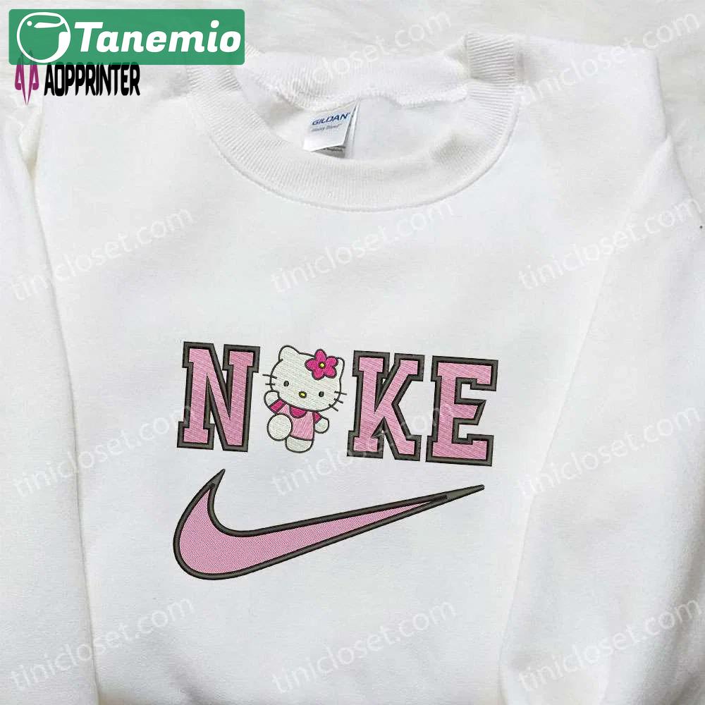 Hello kitty x nike cartoon embroidered shirt: cute nike inspired hello kitty shirt Embroidered Shirt