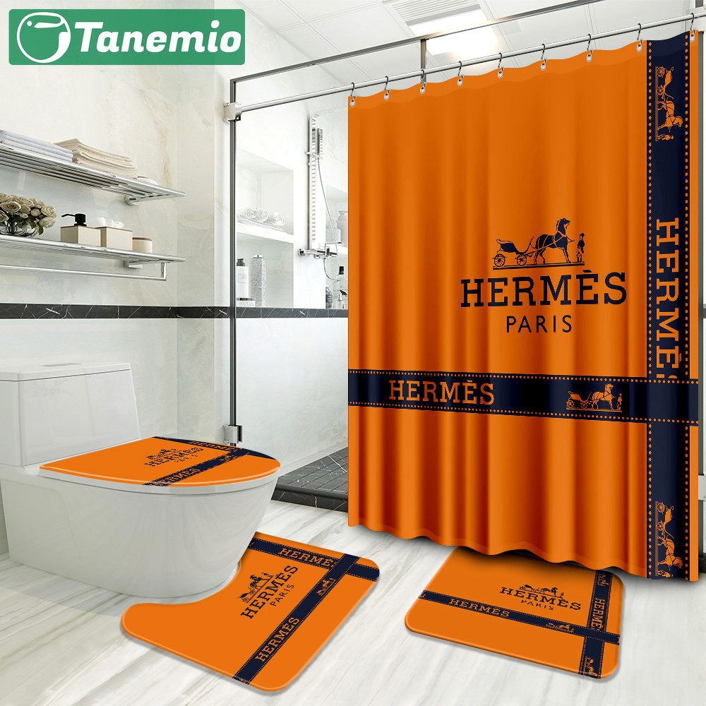 Hermes orange luxury brand preium bathroom set with shower curtain Bathroom Set