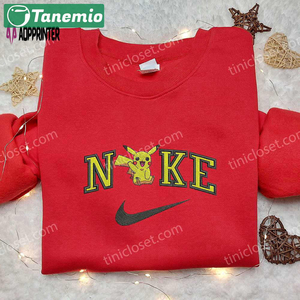 Hi pikachu x nike embroidered sweatshirt – pokemon & nike inspired shirt Embroidered Shirt