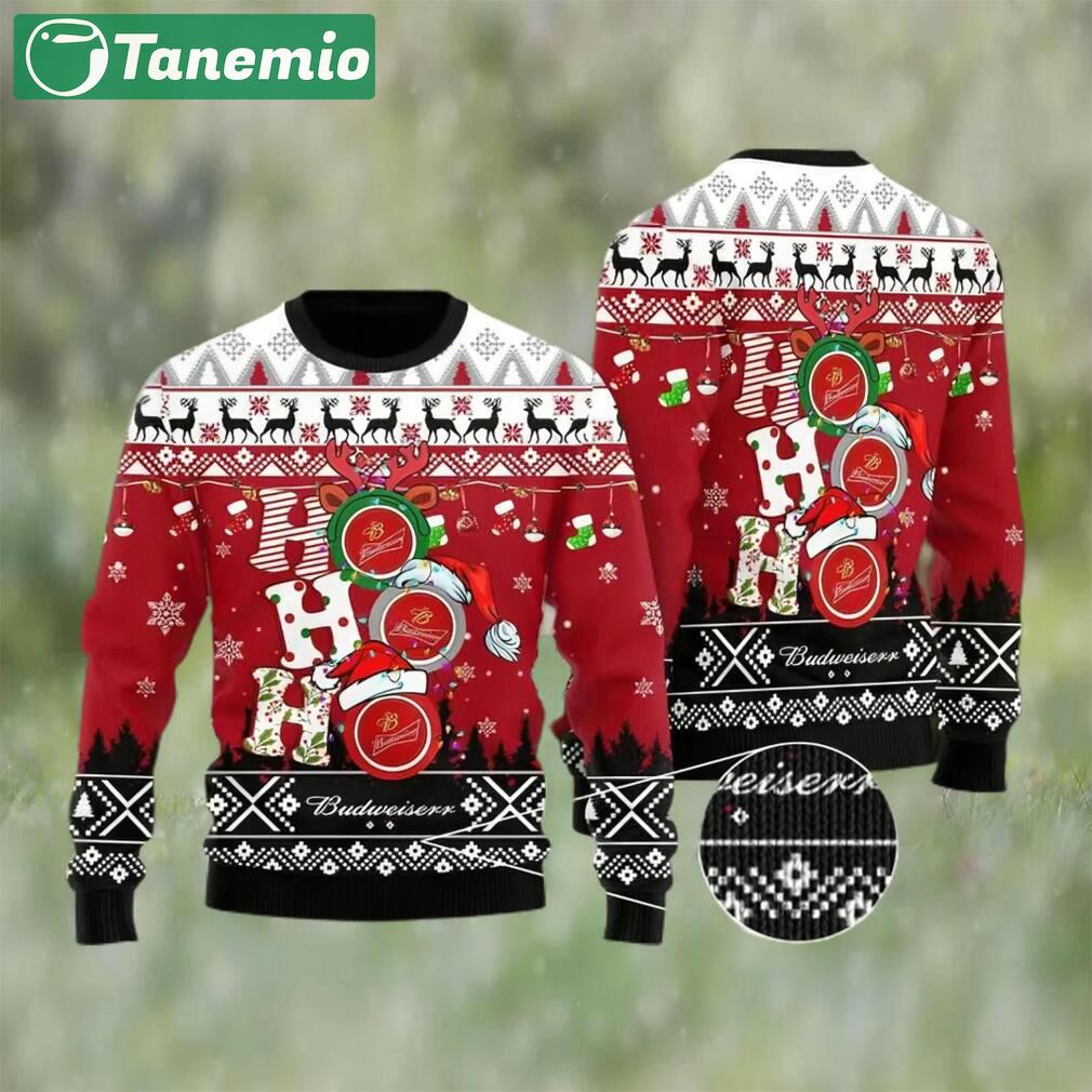 Hohoho budweiser beer ugly christmas sweater, faux wool sweater, gifts for beer lovers, international beer day, best christmas gifts for 2022 ? prinvity Christmas Ugly Sweater