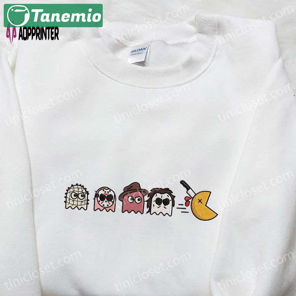 Horror characters x chibi pacman game embroidered shirt – best halloween gift game inspired tee Embroidered Shirt