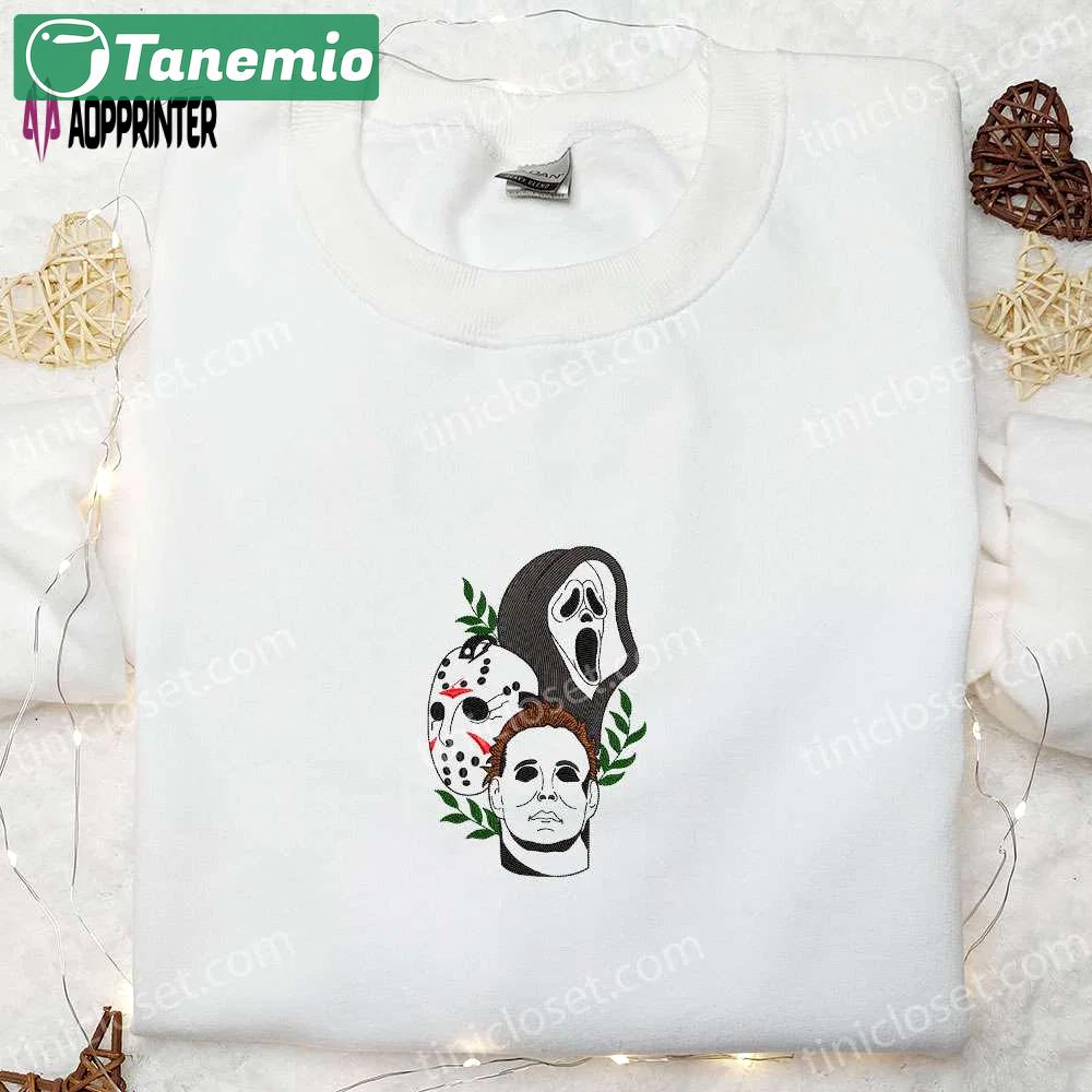 Horror movie characters embroidered shirt: jason voorhees michael myers ghostface – perfect halloween gift Embroidered Shirt
