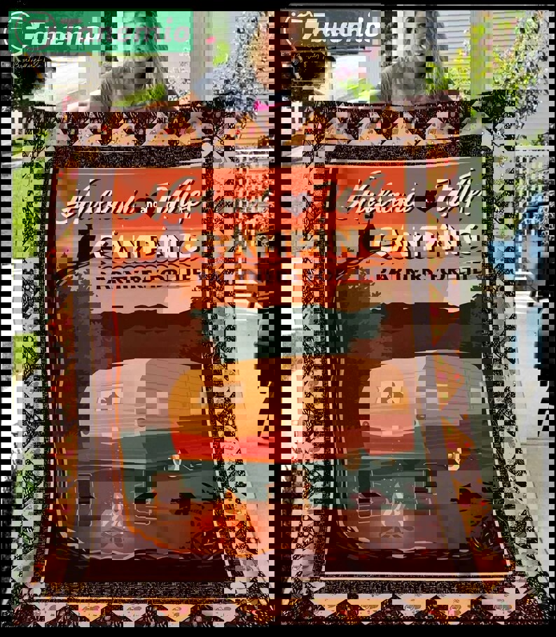 Husband and wife camping partner for life fleece blanket, mink sherpa blanket, camping quilt, campfire blanket, gift for husband wife couple Quilt Blanket