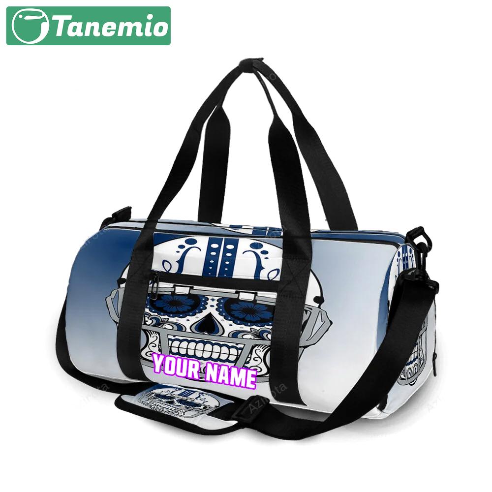 Indianapolis colts skull wearing helmet blue white personalized name travel bag gym bag 1079 Travel Bag