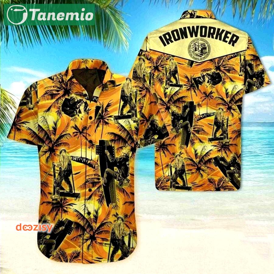Ironworker palm tree yellow hawaiian shirt Hawaii Shirt Shorts & Flip Flops
