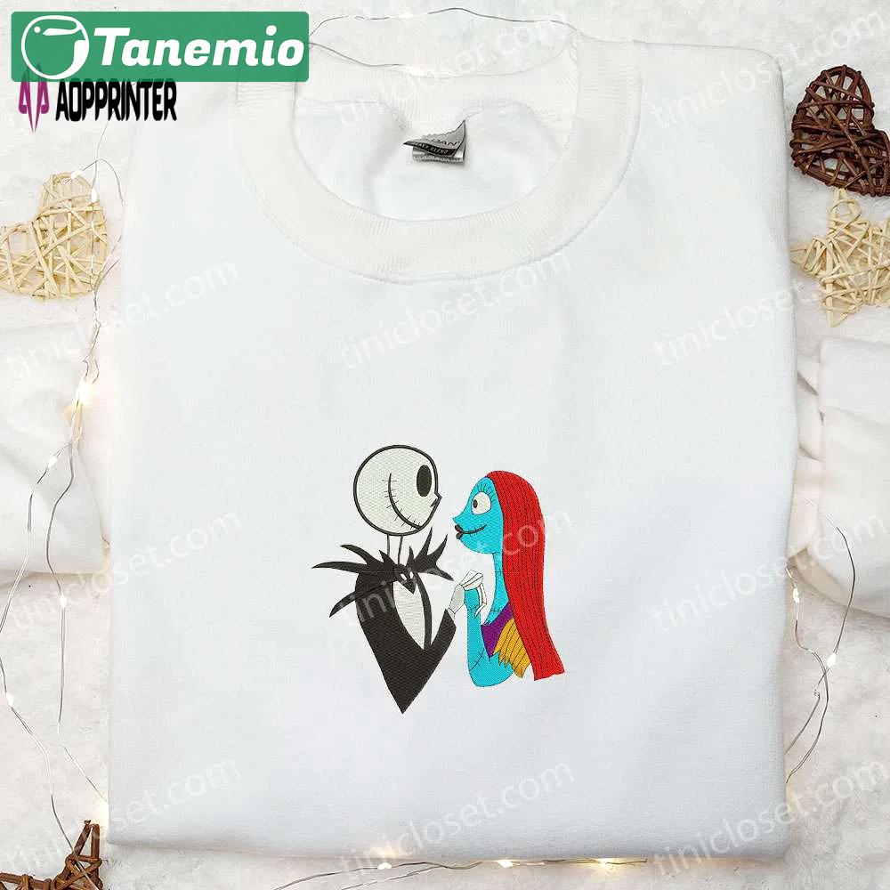Jack & sally embroidered sweatshirt: nightmare before christmas hoodie & spirit halloween t-shirt Embroidered Shirt